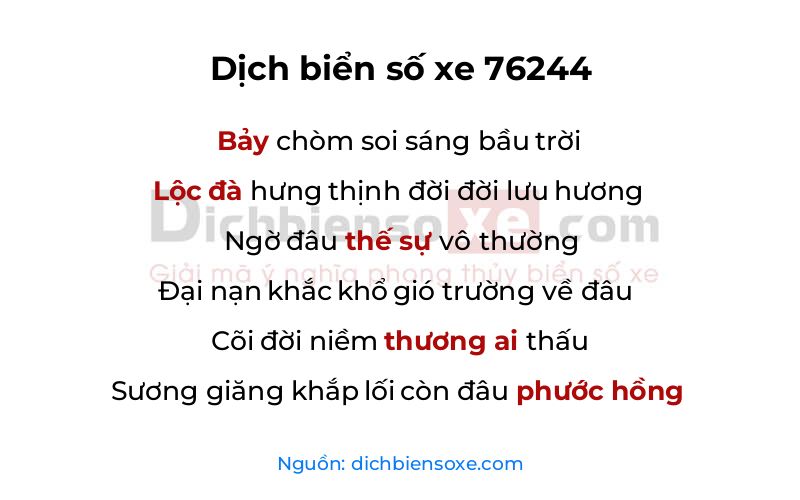 Dịch thơ biển số 76244