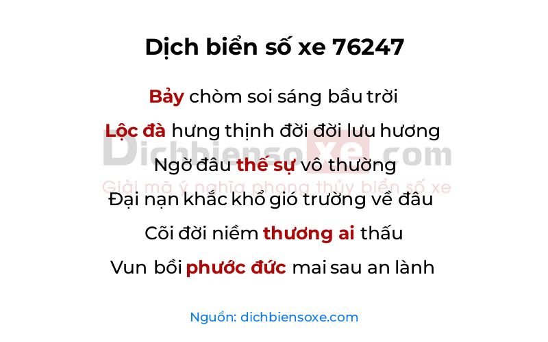 Dịch thơ biển số 76247