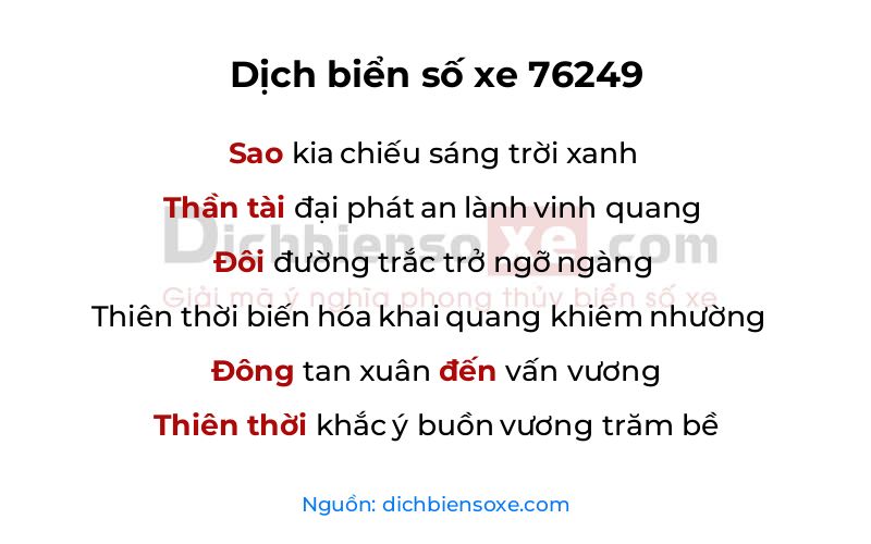 Dịch thơ biển số 76249