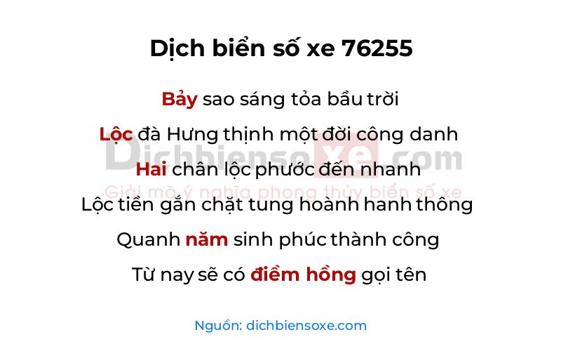 Dịch thơ biển số 76255