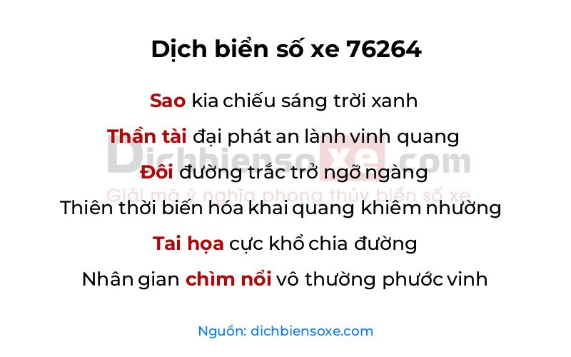 Dịch thơ biển số 76264