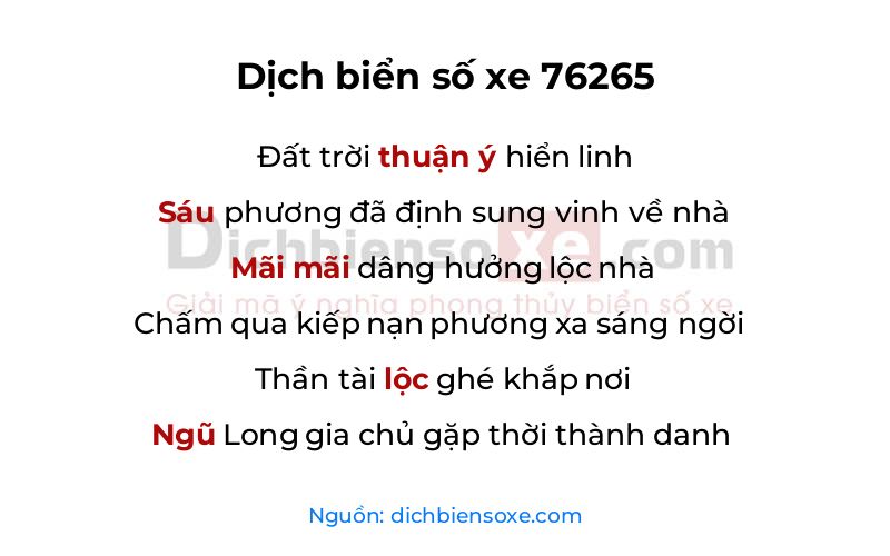 Dịch thơ biển số 76265