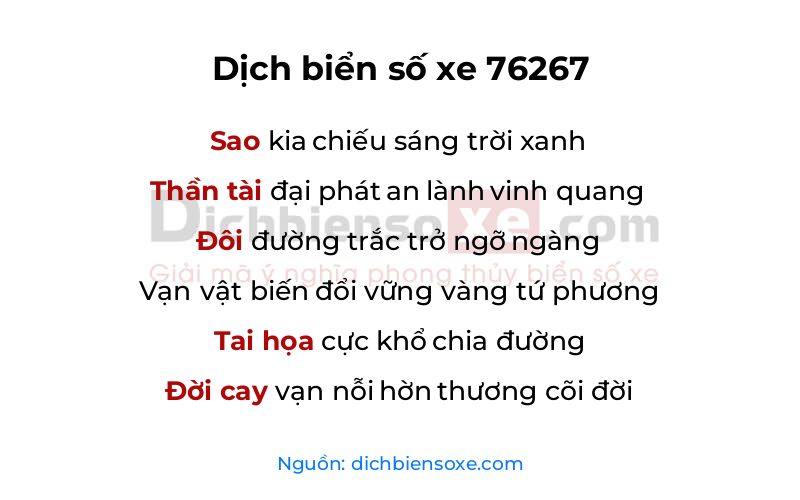 Dịch thơ biển số 76267