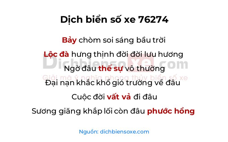 Dịch thơ biển số 76274