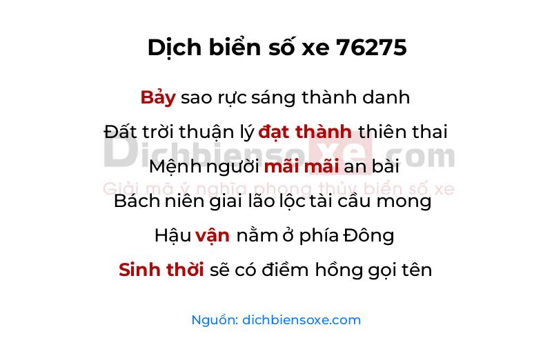 Dịch thơ biển số 76275