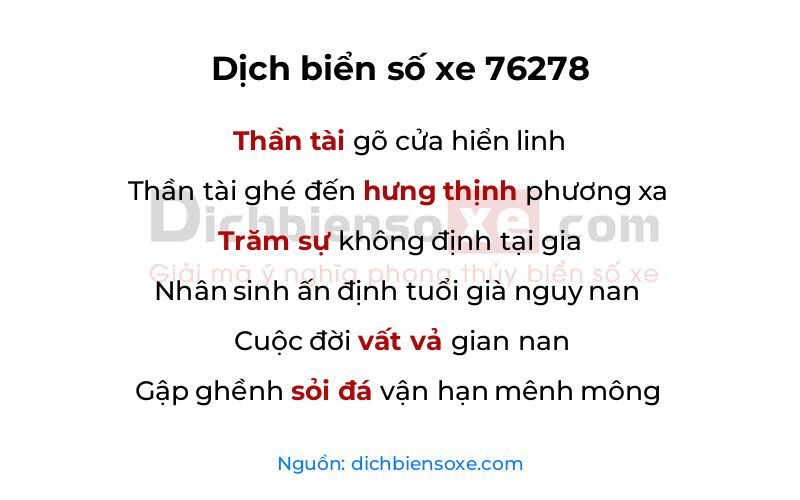 Dịch thơ biển số 76278
