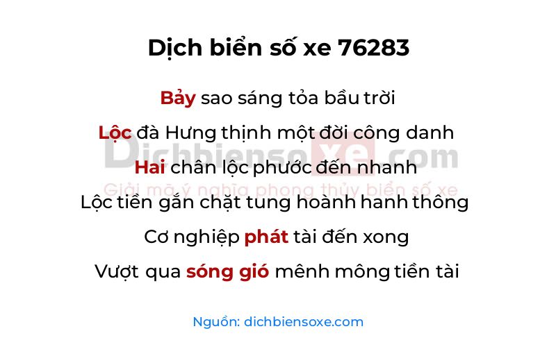 Dịch thơ biển số 76283