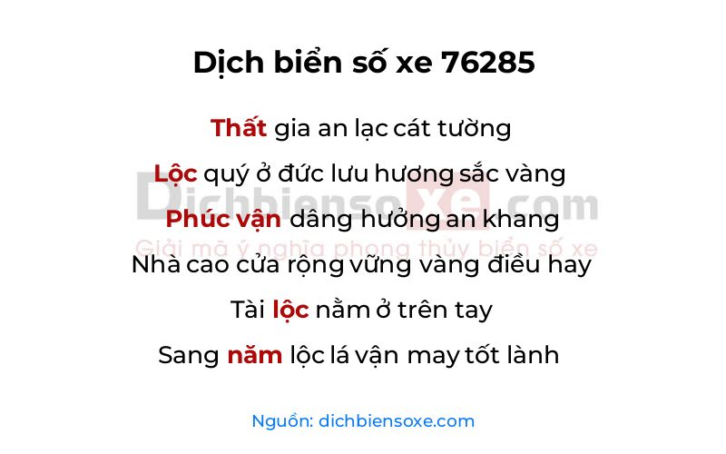 Dịch thơ biển số 76285