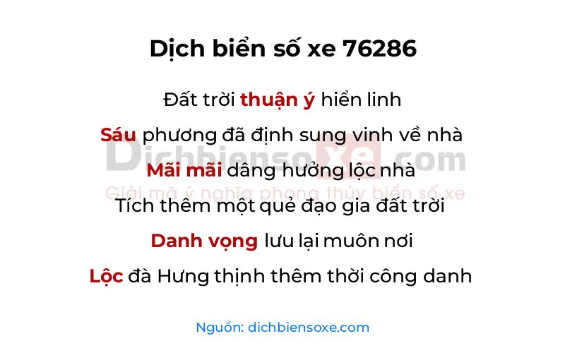 Dịch thơ biển số 76286