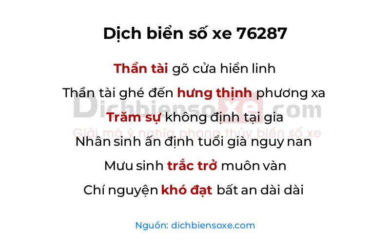 Dịch thơ biển số 76287
