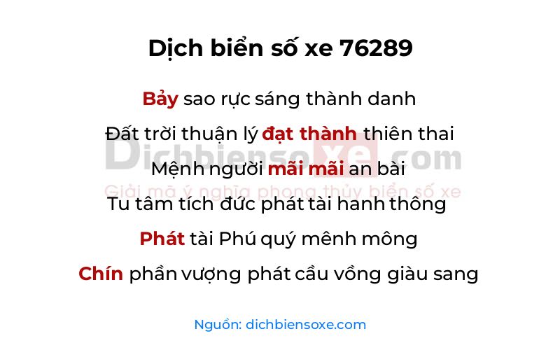 Dịch thơ biển số 76289