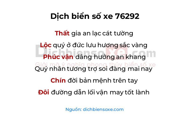 Dịch thơ biển số 76292