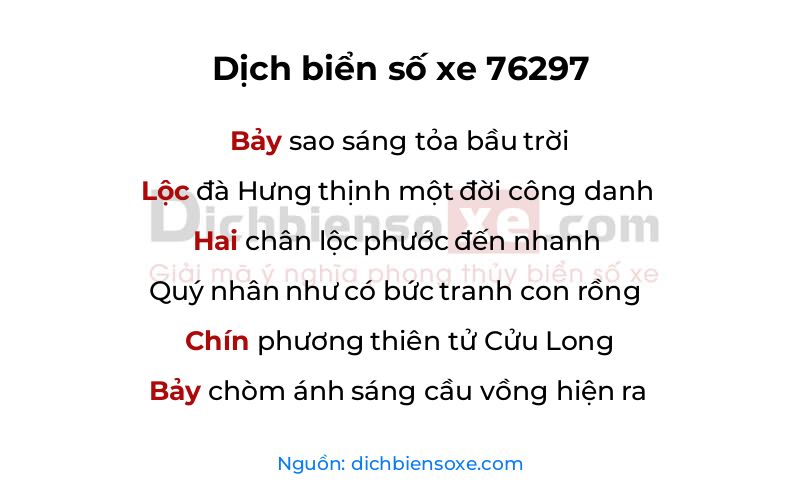 Dịch thơ biển số 76297