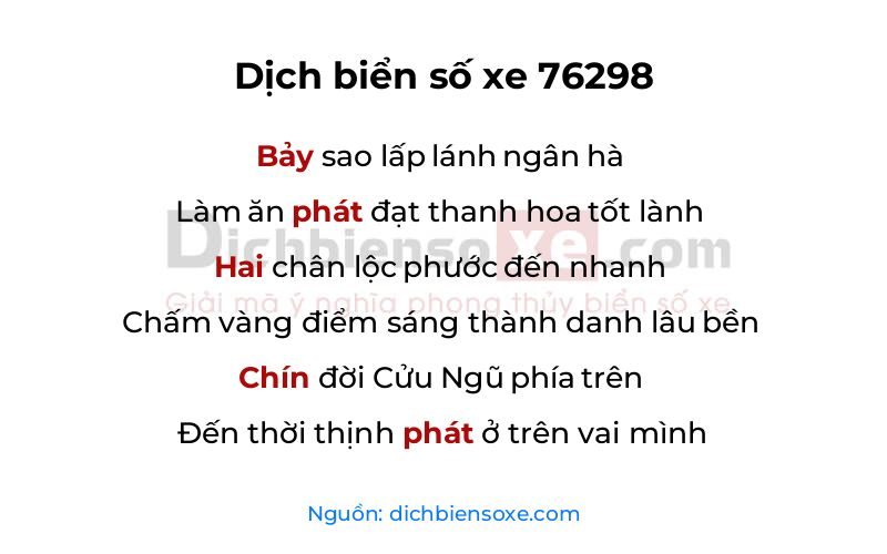 Dịch thơ biển số 76298