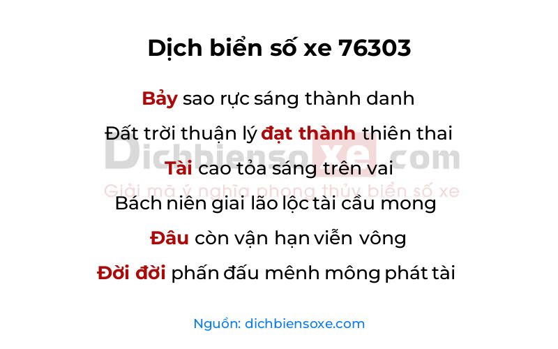 Dịch thơ biển số 76303