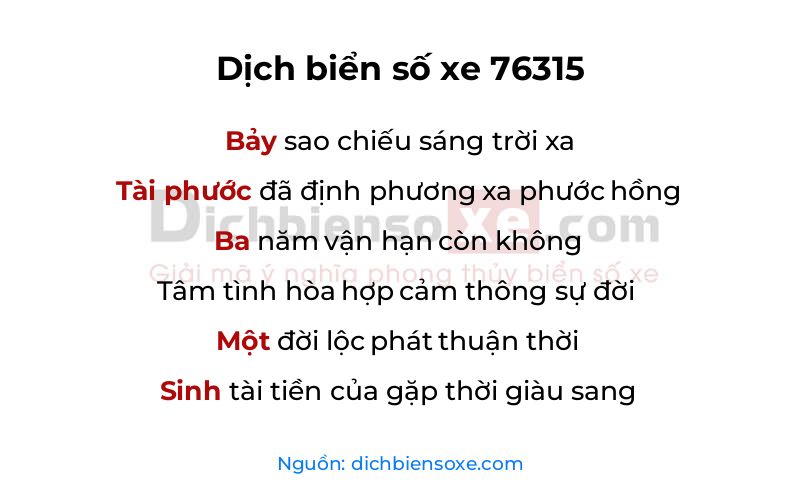 Dịch thơ biển số 76315