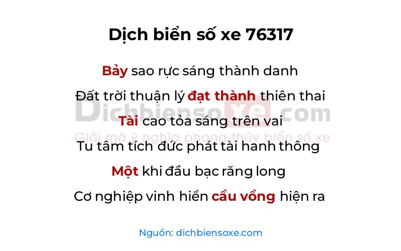 Dịch thơ biển số 76317