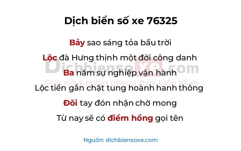 Dịch thơ biển số 76325