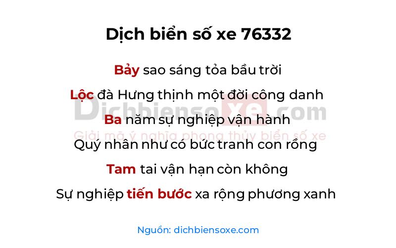 Dịch thơ biển số 76332