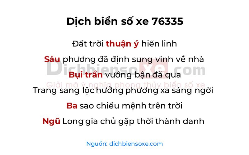 Dịch thơ biển số 76335