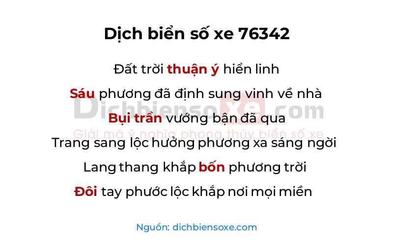 Dịch thơ biển số 76342