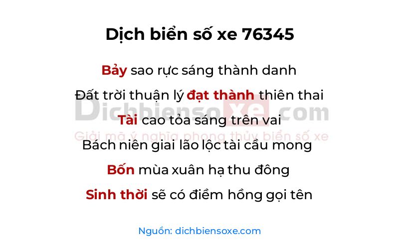 Dịch thơ biển số 76345