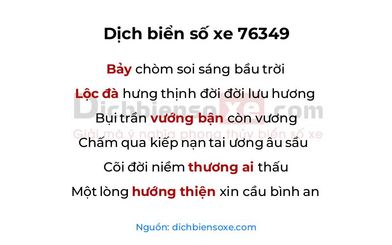 Dịch thơ biển số 76349