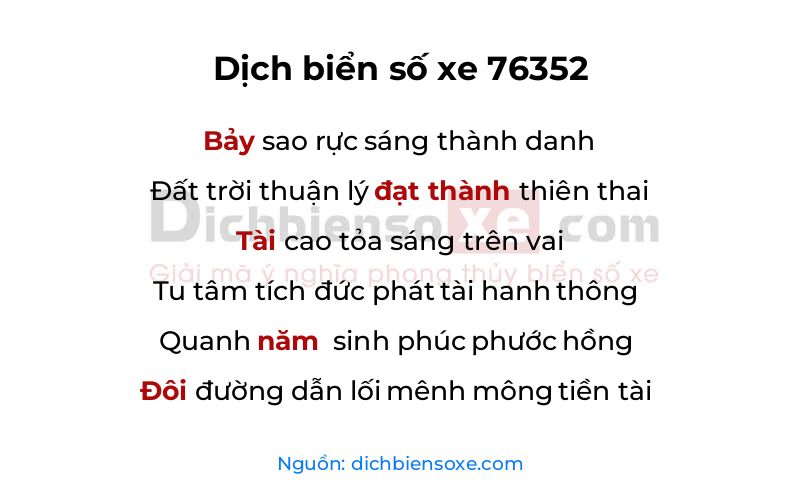 Dịch thơ biển số 76352