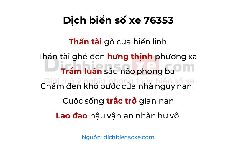 Dịch thơ biển số 76353