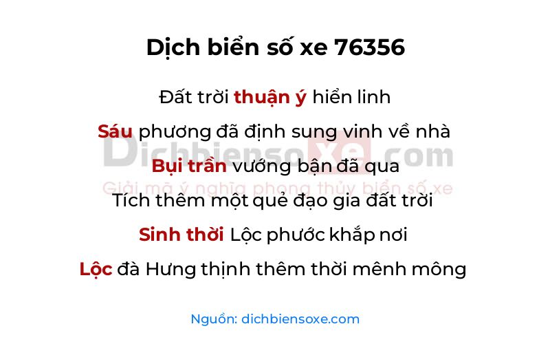 Dịch thơ biển số 76356
