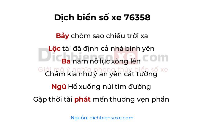 Dịch thơ biển số 76358