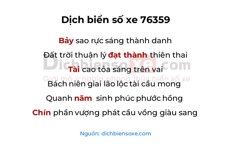 Dịch thơ biển số 76359