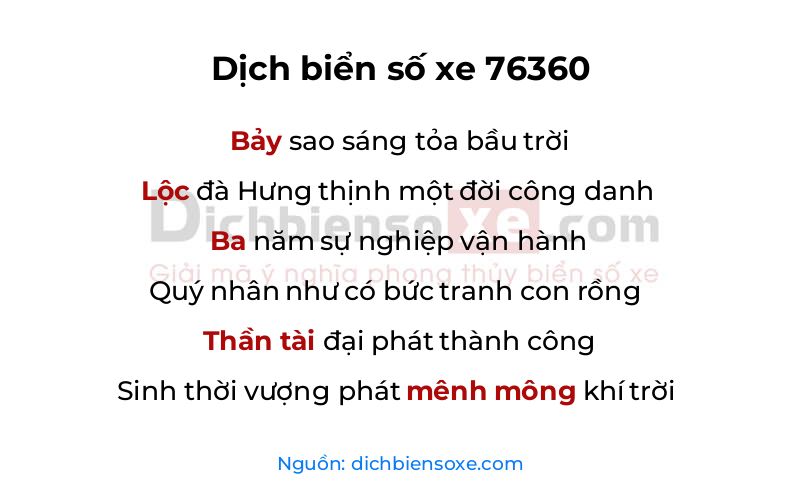 Dịch thơ biển số 76360