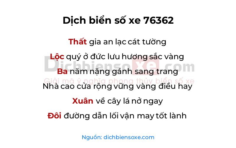 Dịch thơ biển số 76362