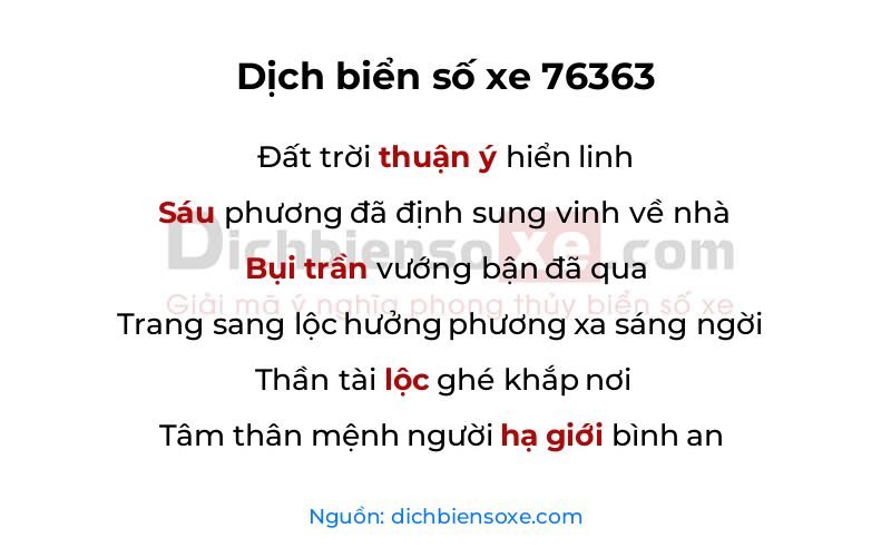 Dịch thơ biển số 76363