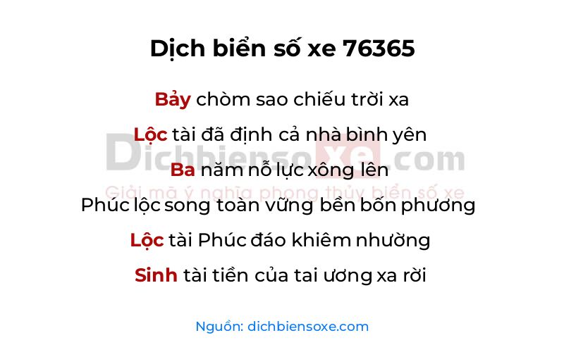 Dịch thơ biển số 76365