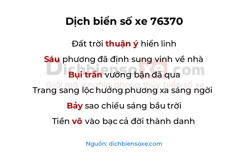 Dịch thơ biển số 76370