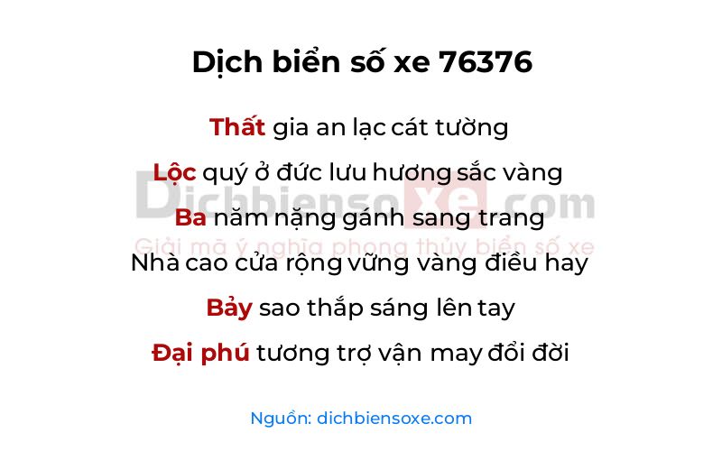 Dịch thơ biển số 76376