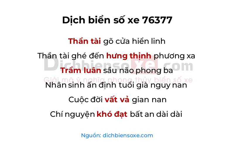 Dịch thơ biển số 76377