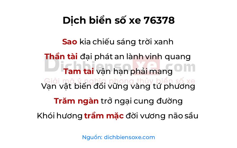 Dịch thơ biển số 76378