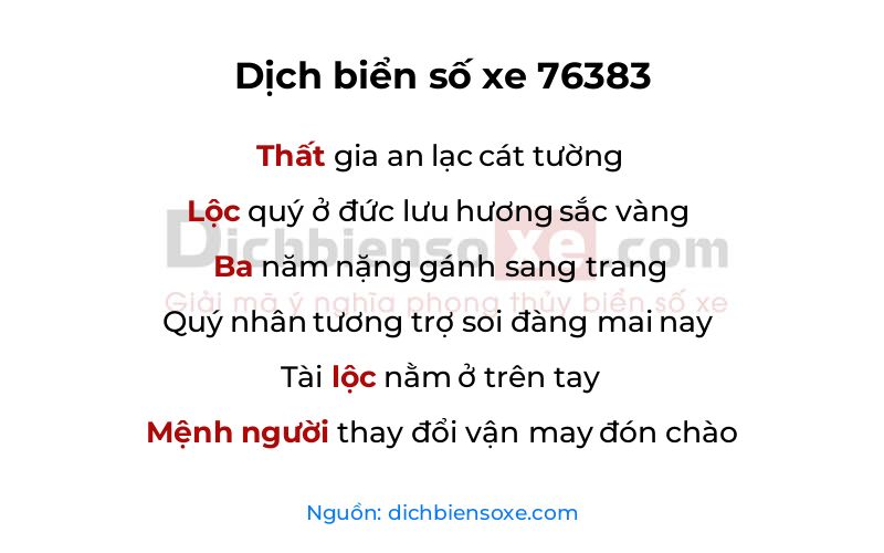 Dịch thơ biển số 76383