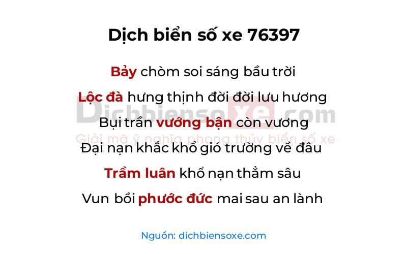 Dịch thơ biển số 76397