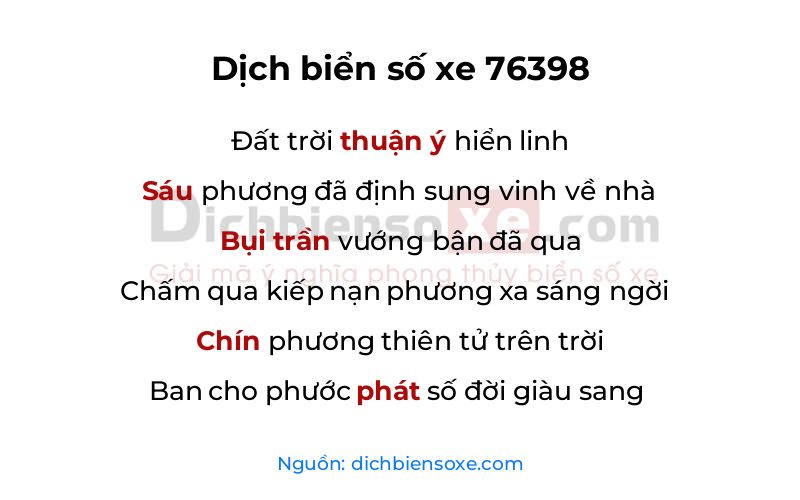 Dịch thơ biển số 76398