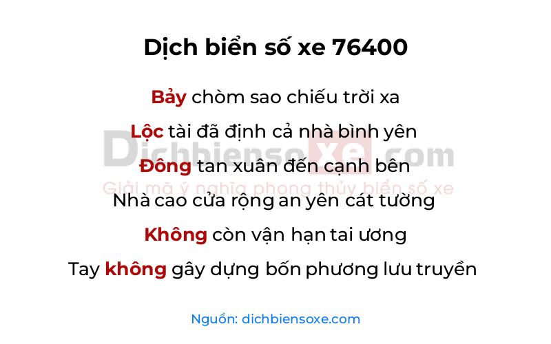 Dịch thơ biển số 76400