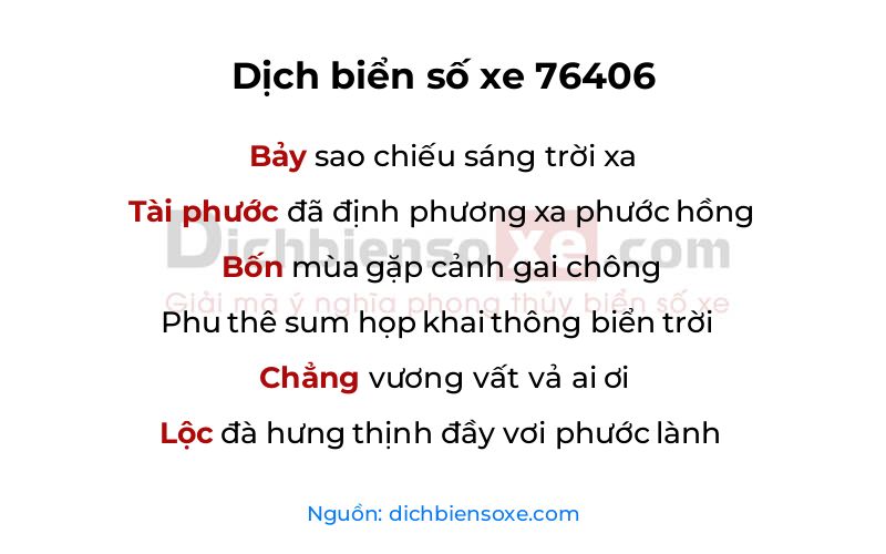 Dịch thơ biển số 76406