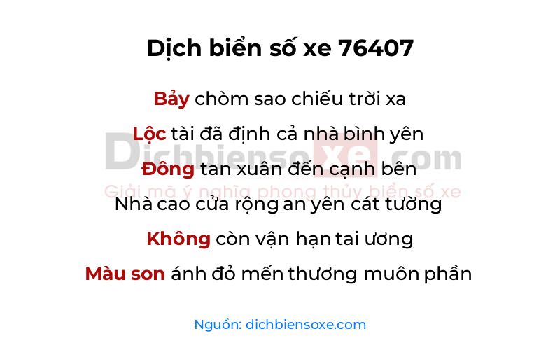 Dịch thơ biển số 76407