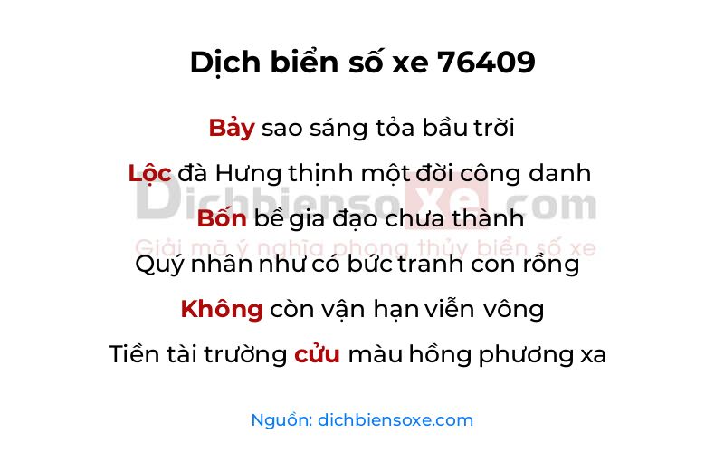 Dịch thơ biển số 76409