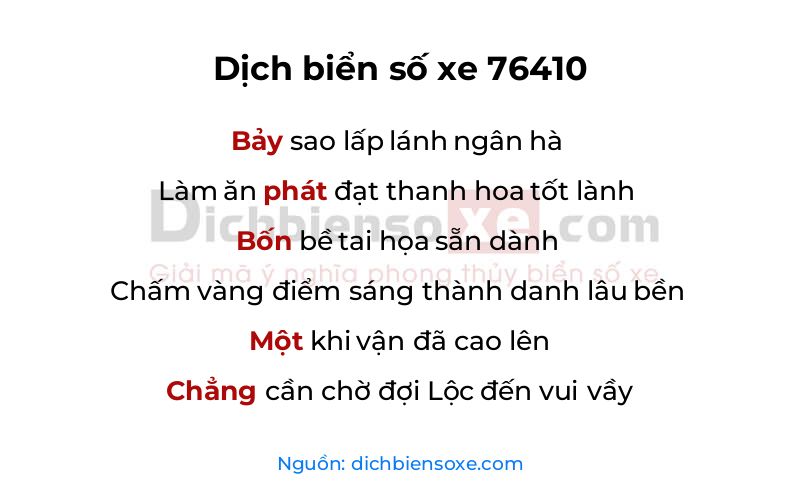 Dịch thơ biển số 76410