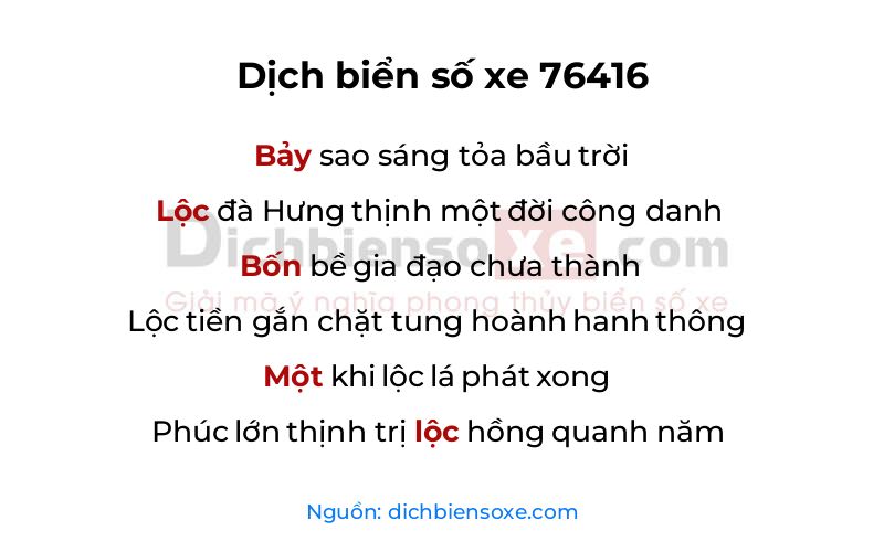 Dịch thơ biển số 76416