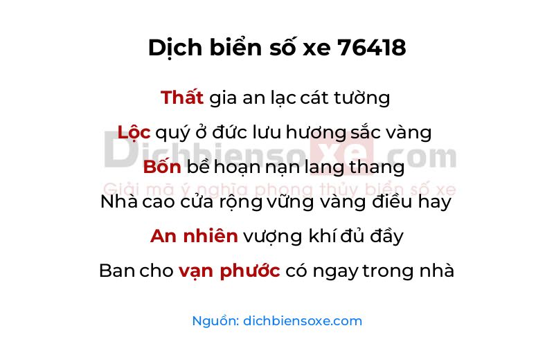Dịch thơ biển số 76418
